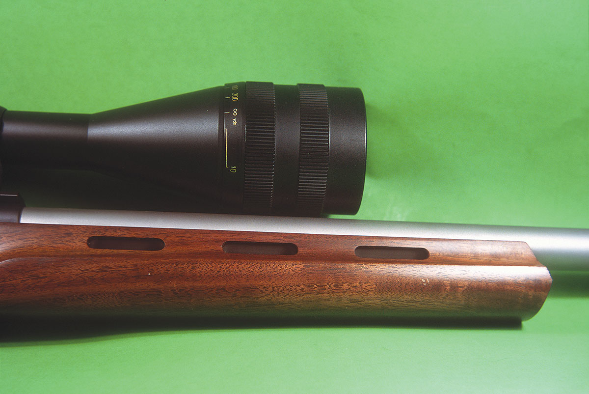 The rifle’s forend is ventilated to as-sist in barrel cooling, a nice touch on a varmint rifle.